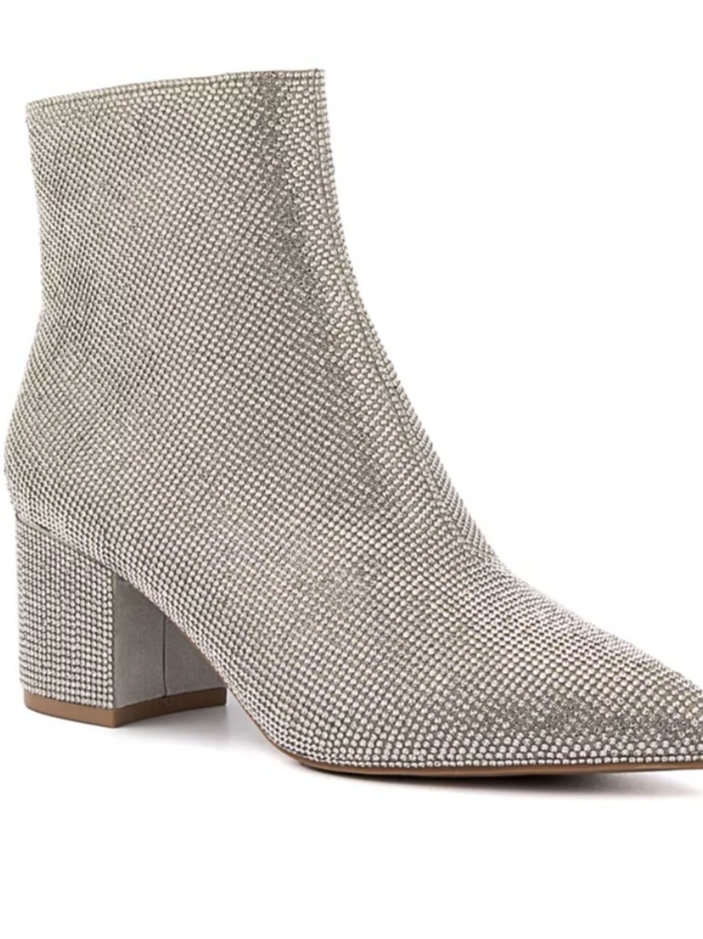 Sugar Silver Rhinestone Embellished Block Heel Ankle Boot